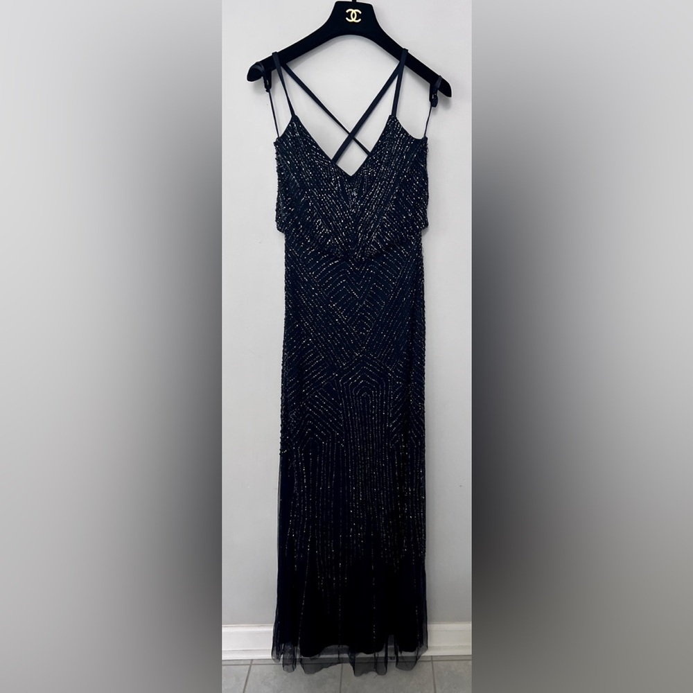 Cache Blue Sequin Cocktail Gown